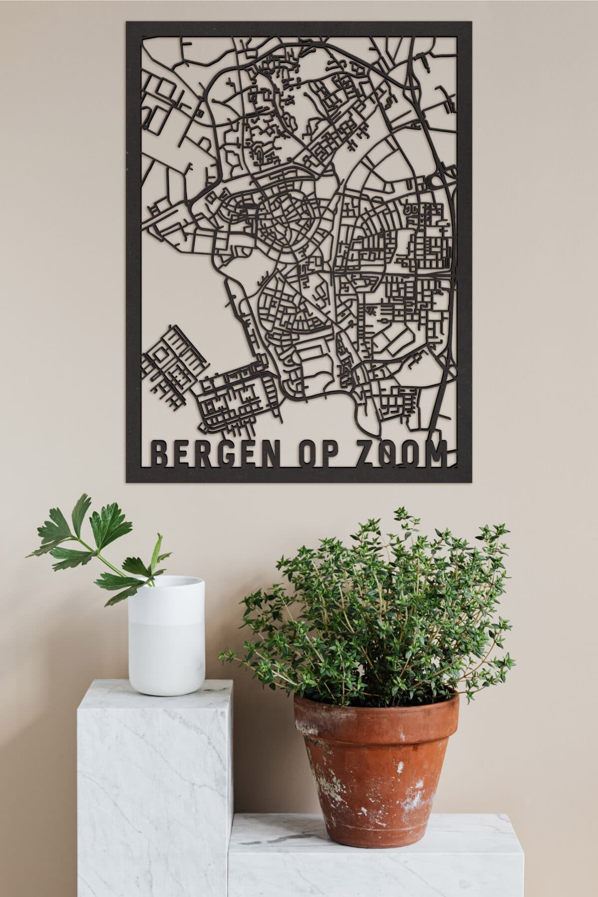 Houten stadskaart Bergen op Zoom